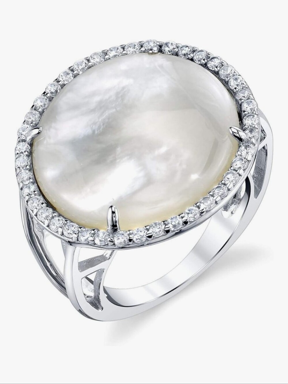The Pearl Source Sterling Silver Mother of Pearl Halo Cocktail Ring - BRAND NEW